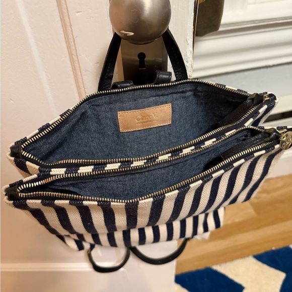 Clare V - RARE - Striped Navy and Cream Flap Backpack - Picture 5 of 6